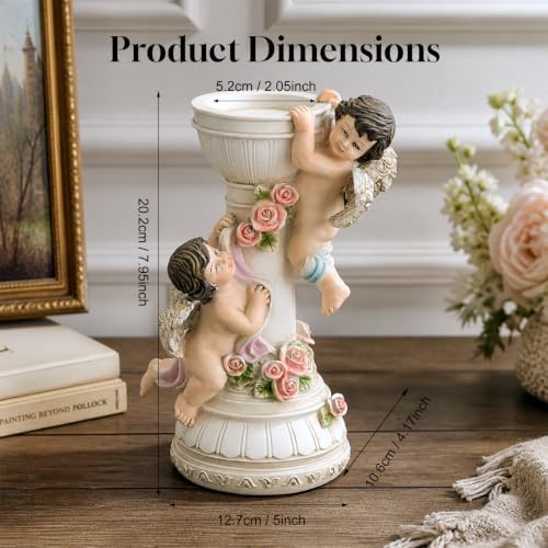 Hand Painted Pastel Cherub Candle Holder Resin Angel Vintage Wedding Gift - Image 2