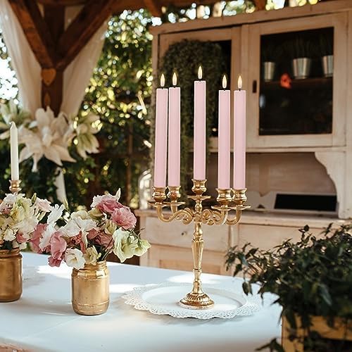 Pink Flameless Taper Candles, Ribbed LED Candlesticks with Remote - Image 5
