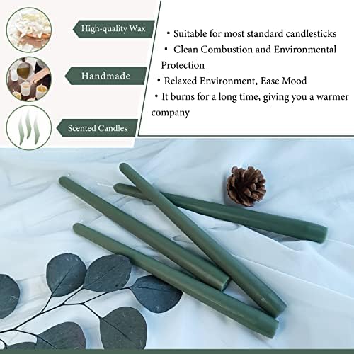 Green Taper Candle 10 inch - Set of 4 Tapered Candles Ideal as Dinner Candles - Cedar Scented Taper Candles Smokeless Long Burning Tall Candlesticks - Image 3