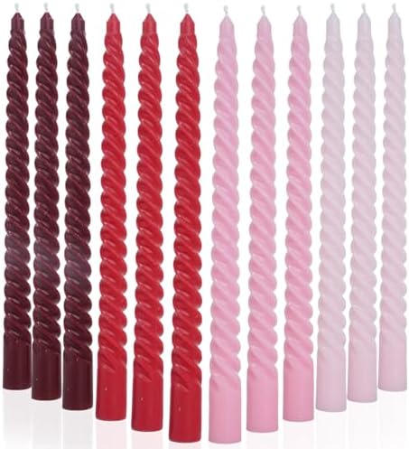 Red Taper Candles Stick Spiral Dripless Taper Candles-Set of 12 for Decoration Weddings Party Church-Unscented Candles,10inch(F-Gradient red) by MAITREYA