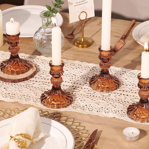 12PCS Amber Candlestick Holders Set- 4" H Taper Candle Holders, Glass Candle Holders Bulk for Wedding, Party, Fall Home Table Centerpieces, Festival Gifts & Windowsill Decor - Image 3