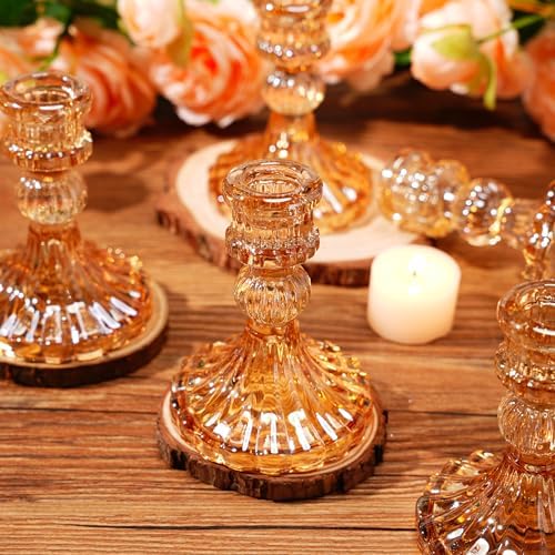 Maxcheck Set of 6 Glass Taper Candle Holders,Amber - Image 2