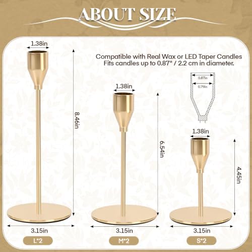 Gold Candlestick Holders,Metal Gold Taper Candle Holders,6 Pcs,3 Heights - Image 2