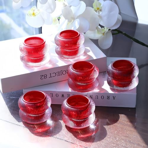 Woho Red Votive Candle Holders Set of 6, Tea Candle Holder for Christmas - Image 2