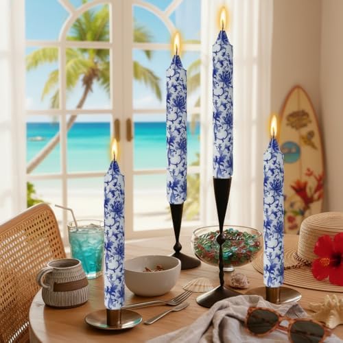 Long Blue and White Taper Candles 9 Inch Handmade Porcelain Style Wide Taper Candles Smokeless Unscented Clean Burning for Housewarming Gift New Home Entryway Cozy Hygge Bohemian Style Tall Decor - Image 2