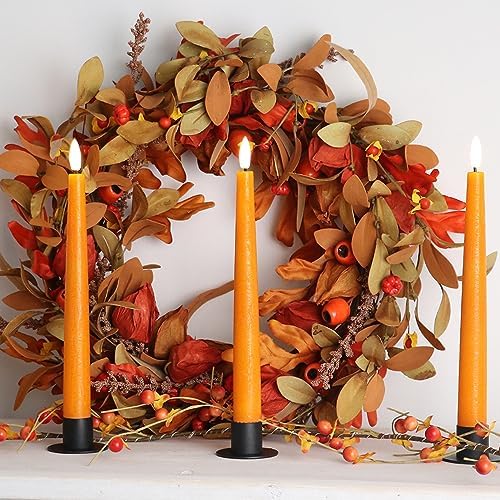 Fanna 9.6" Orange Real Wax Flameless Taper Candles with Timer, Battery Operated Led Candlesticks for Halloween, Harvest and Fall, Remote and Batteries Included - Set of 4 - Image 4