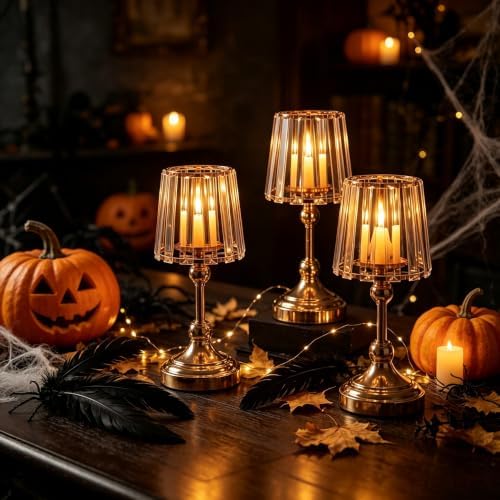 Set of 3 Glass Gold Hurricane Candle Holders - Image 2