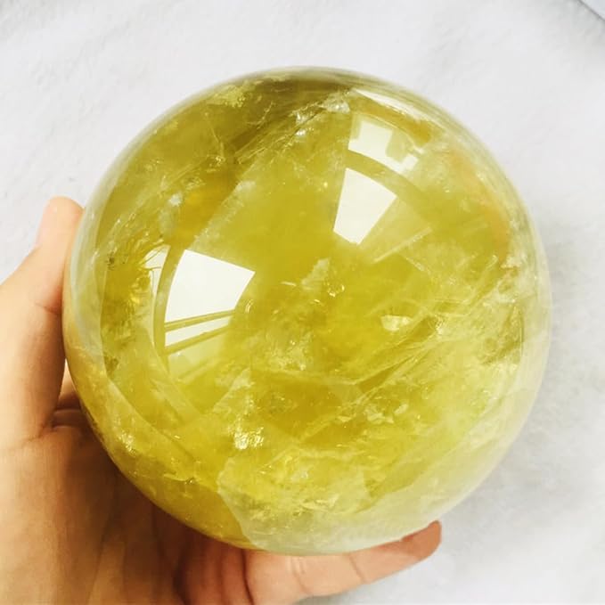 2.4-2.8 inch Natural Citrine Crystal Ball with Stand, Hand Polished Yellow Quartz Sphere, Reiki Healing Crystal Sphere, Energy Balancing Stone Crafts, Feng Shui Home Desktop Ornament