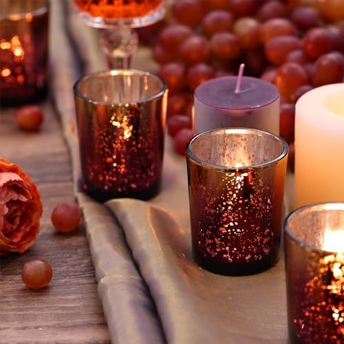 Volens Burgundy and Gold Party Decorations 12pcs Glass Votive Candle Holder - Image 5