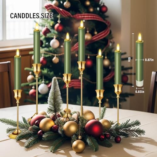 KSWING Upgraded Real Wax Short LED Flameless Green Taper Candles with Remote, 6 PCS Candlesticks Battery Operated - 6" Realistic Fake Candle Sticks for Home/Wedding/Fireplace Xmas Decor - Image 6