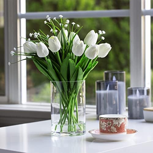 Enova Floral Clear Glass Cylinder Vase 4 x 6 Inches Round Flower Vase, Pillar Candle Hurricane Floating Candle Holder Vase, Small Floral Glass Vase for Decoration Home, Wedding Centerpiece (1 Piece) - Image 3