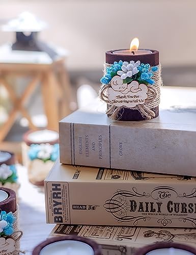 10-Piece Wooden Tea Candle Holders for Baby Shower Gifts, Gender Reveal Parties, Party Favors for Guests. (Dark Brown & Blue) - Image 5
