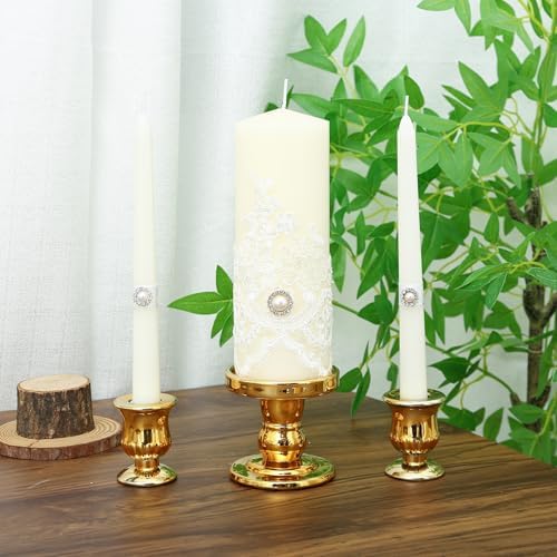 Gold Unity Candle Holder - Glass Candle Holders for Pillar Candles Taper Candles, Glass Candlestick Holders Set of 3, Decorative Clear Glass Candlestick Holder for Wedding Table Dinning Centerpiece - Image 4
