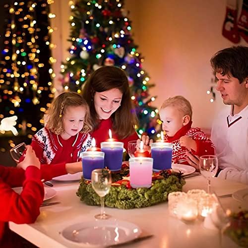 12 Packs Advent Candles with Clear Glass Holder, 9 Purple and 3 Pink Votive Candles, Unscented Seasonal Celebration Candles for Christmas Table Decoration, 1.8oz, KFUS-12VOT-ZIFEN - Image 4