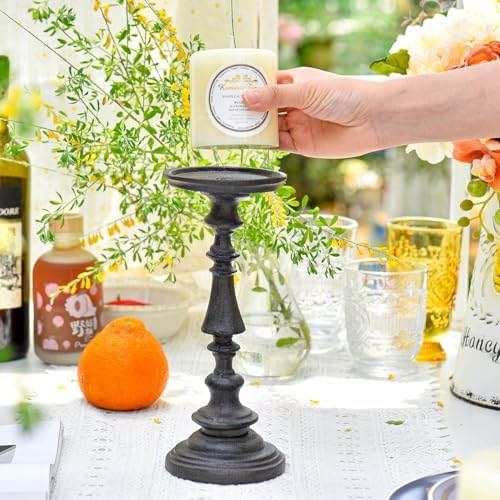 Sungmor Rustic Cast Iron Pillar Candle Holder, 9.6 Inches Tall - Image 2