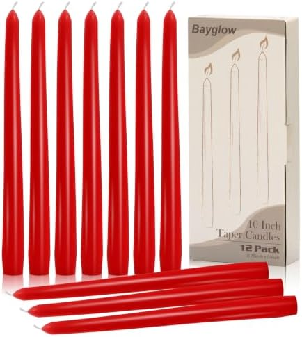 Red Taper Candles 12 Pack 10 Inch Christmas Candlesticks Dripless Unscented Long Burning Tall Red Tapered Candles for Valentine’s Day Christmas Dinner Table Weddings Restaurants Events by Unknown
