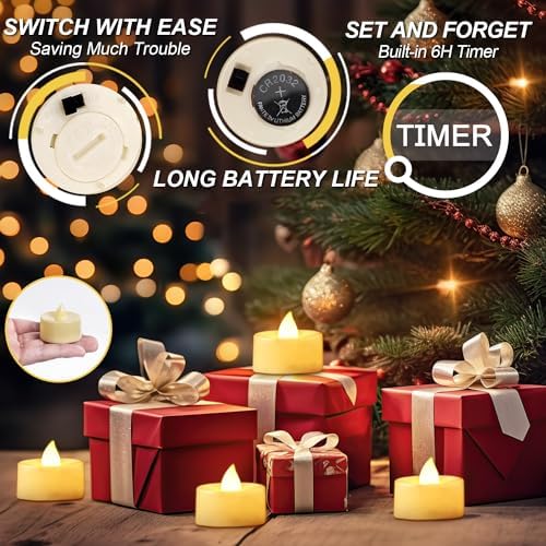 BEICHI 12Pack Battery Operated Tea Lights with Timer, 6H Timer Built-in - Image 2
