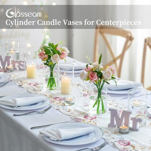 Glasseam Hurricane Glass Candle Holder Set of 6, Cylinder Clear Candle Holders for Pillar Candles, Modern Cylinder Vases for Floating Candles, Vases for Centerpiece Wedding Table Decorations, 6inch - Image 2