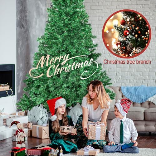 Artificial Christmas Tree, 1000 PVC Tips Full Hinged Spruce Tree with Foldable Metal Stand, Easy Assembly Xmas Tree for Home Office Holiday Party Decoration (Green, 7FT) - Image 4