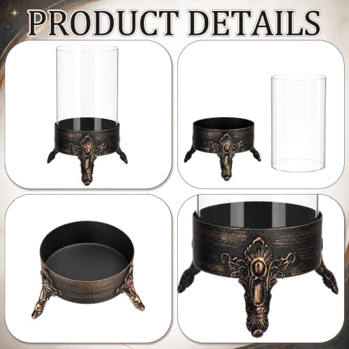 Set of 2 Hurricane Glass Candle Holders, Glass Dome & Metal Base - Image 5
