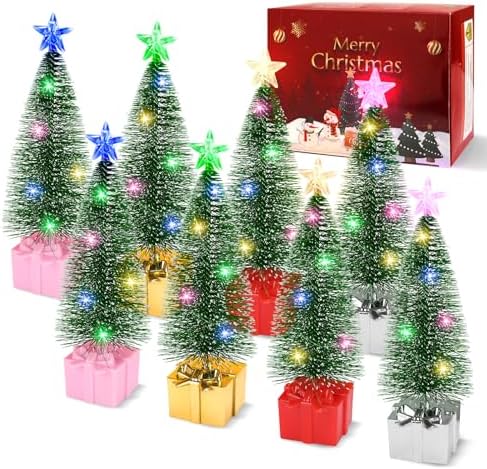 Mini Christmas Tree with Lights, 8 Pack Tabletop Christmas Tree with Lights for Indoor Christmas Decorations Holiday Party Ornagment, Christmas Centerpieces for Tables (8) by BEFANS