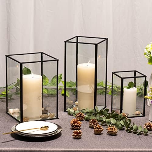 Phosphor Large Glass Hurricane Candle Holder Set of 3 PCS Black Glass Candle Holder for Thankgiving Wedding Party Holiday - Image 6