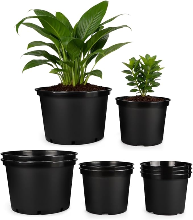 RooTrimmer 7 5 3 Gallon Nursery Pots 9 Pack Set, Plastic Planter with Drainage Holes – Round, Sturdy, Deep Design for Indoor/Outdoor Plants