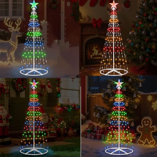 Outdoor Solar Christmas Tree Lights, 4FT Lighted Artificial Cone Tree - Image 6