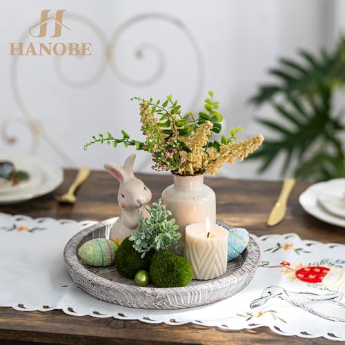 Hanobe Decorative Coffee Table Tray, Round Wood Candle Holder Plate - Image 4
