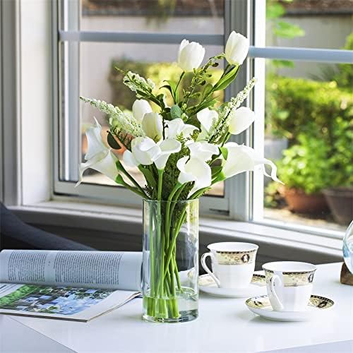 Enova Floral Clear Glass Flower Vase, 4W x 10H Inches Round Flower Vase, Pillar Candle Floating Candle Holders, Tall Cylinder Glass Vase for Flowers, Glass Vase for Home Decor, Wedding (Pack 4) - Image 4