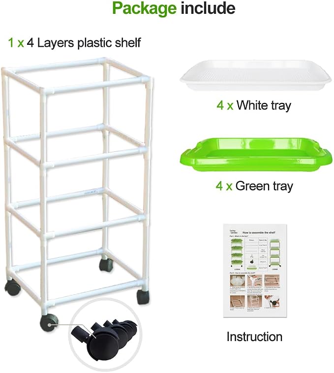 4 Layers Sprout Trays with Extra Strength Plastic Shelf Soil-Free Healthy Wheatgrass Seeds Grower & Storage Trays for Garden Home Office | BPA Free PP Soil-Free Hydroponic Growing & Storage Trays for Mung Beans, Microgreens, Wheatgrass for Home, Indoor...
