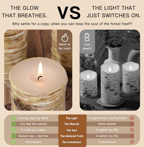 Birch Bark Pillar Candle Set of 3, Real Wax Fireplace Decor Candles - Image 7