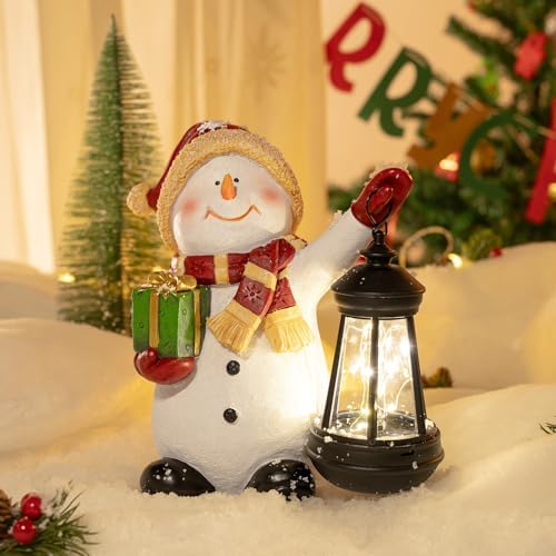 Solar Christmas Snowman Decoration Resin Snowman Outdoor Statue with LED Lantern for Porch Garden Patio Yard Home Decor Christmas Gardening Gifts for Women Mom by WONDHOME