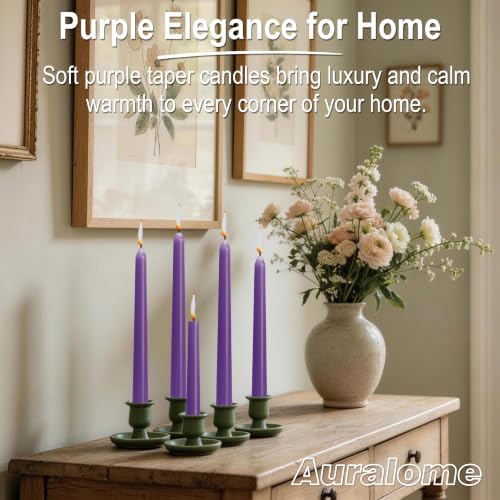 Purple Candlesticks - 12 Pack 10 Inch Candles Dripless Unscented Wax Long Burning Purple Tall Tapered Candles for Bridal Showers Spring Weddings Restaurants Dinner Party Table Decor - Image 7