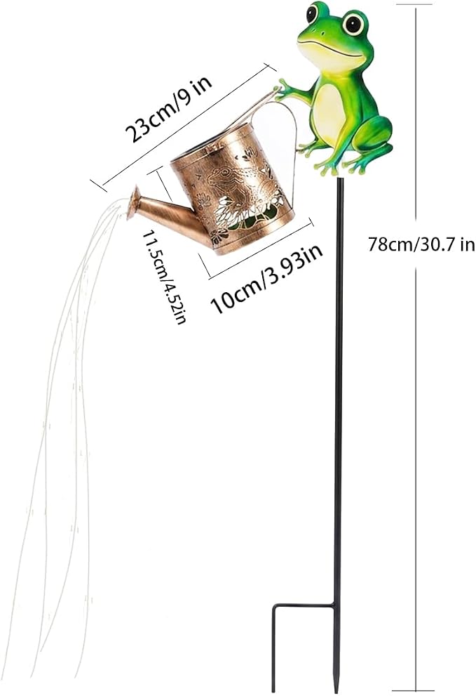 Solar-Powered Frog Watering Can Garden Stake Light, Metal Frog Statue Silhouette Pillar Garden Feature Light, for Christmas, Mother's Day, Birthday Gifts, Garden, Lawn, Courtyard Decorations.