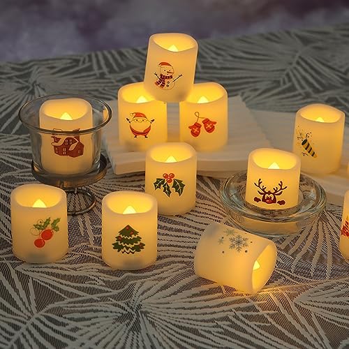 Battery Operated Flameless LED Votive Candles with Christmas Decals 12 PCS - Image 3