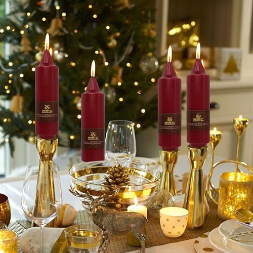NJAO HOO Burgundy Short Taper Candle 5 Inch Christmas Candlesticks Red Unscented Dripless for Home Dinner Decor Halloween Party, 4 Pack - Image 2