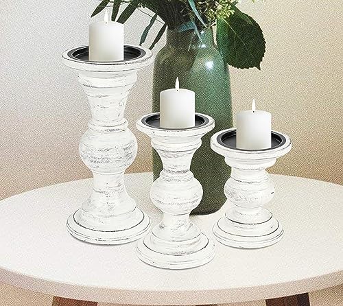 Homebia Design Antique White Wooden Candle Holder Set of 3 –10, 8, 6 Inch by HomebiaDesigns