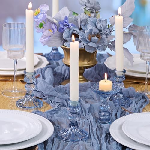 DARJEN 12PCS Blue Candlestick Holders Set- 4" H Taper Candle Holders, Glass Candle Holders Bulk for Wedding, Party, Home Table Centerpieces, Festival Gifts & Windowsill Decor - Image 6