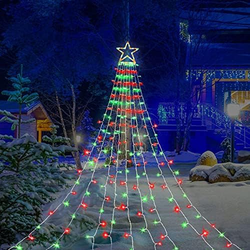 Outdoor Christmas Decorations Star String Lights, 320 LED 11.5 ft Waterfall Tree Lights with 8 Lighting Modes Christmas Star Lights for Indoor Outdoor Yard Home Festival Party Xmas New Year Decor - Image 3