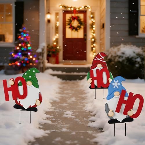 DR.DUDU Outdoor Christmas Decorations Gnomes Yard Stakes, Set of 3 - Image 2