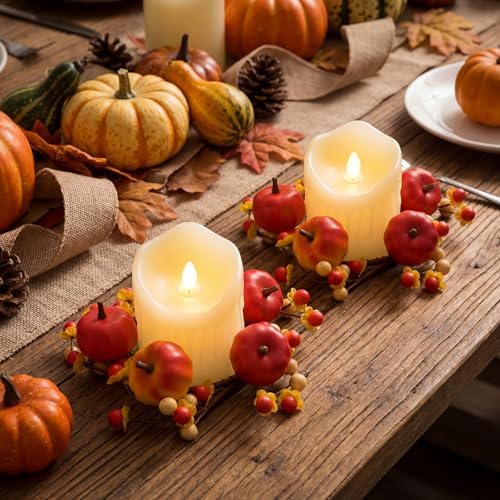 Daifunli 2 Pcs Fall Candle Rings Wreaths for Pillar 3.25 Inch Pumpkin Berry - Image 4