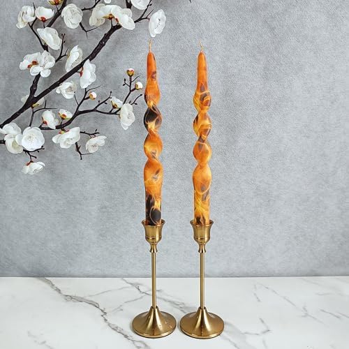 Print Swirl Candlesticks Spiral Candle - Set of 2 Flame Taper Candle Handmade Twisted Candles 10 Inch Long Candle Sticks Brown Tapered Candles for Home Holiday Wedding,1D2T-FLM - Image 4