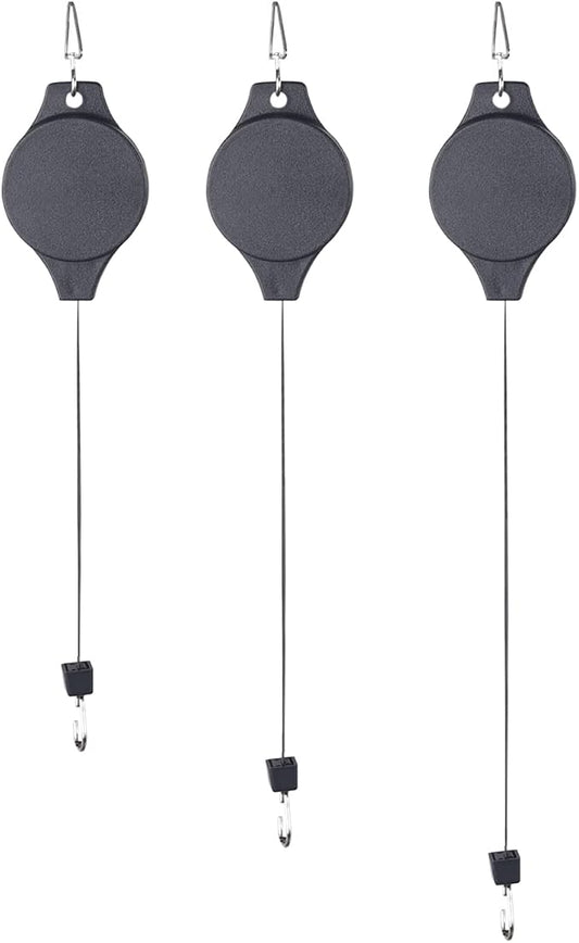 Sungmor Plant Pulleys 3PC Black Adjustable Plant Hangers, Indoor Outdoor Retractable Hanging Plant Hook, Telescopic Higher Lower Easy Reach Ceiling Hooks for Hanging Flower Basket Planter Bird Feeder