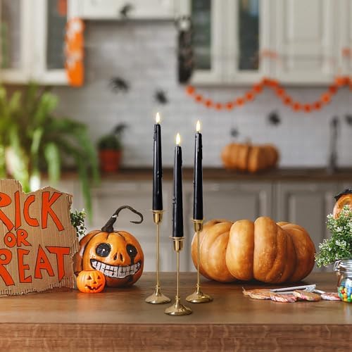Stmarry Black Flameless Taper Candles with Remote and Timer - 9.65 Inch Real Wax LED Candlesticks - Wax Drip Battery Operated Halloween Taper Candles with 3D Flickering Flame Halloween Decor, 3 Pack - Image 3