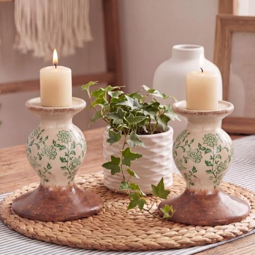 Patelai 2 Pcs Terracotta Pillar Candle Holders Floral Taper Candlestick by Patelai