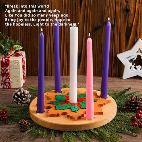 Lounsweer 6 Pcs Advent Wreath Candle Holder 5 Candles Wood Xmas Decor - Image 7