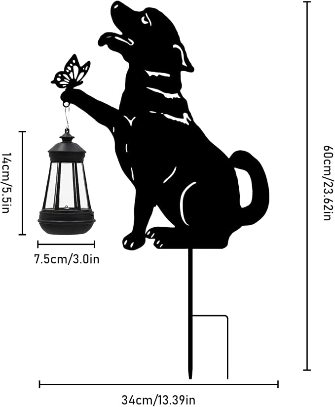 Black Dog Patio Decorations Outdoor - Solar Lights Outdoor Garden Decor Stake with Butterfly Decorative Metal Housewarming Ornament for Yard Pathway Lawn Patio – Unique Gift Ideas for Christmas