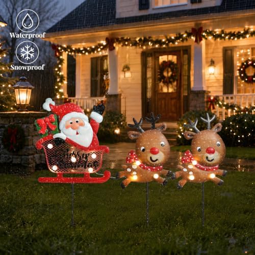 Christmas Yard Sign Stake, Lighted Santa and Reindeer Outdoor Decor - Image 5