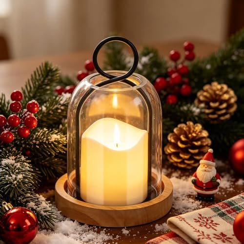 7.5" High Versatile Black Metal Candle Holder with Handmade Sturdy Glass Dome and Natural Wooden Base for Pillar Candle & Plants, Industrial, Farmhouse, Shabby Chic, Display Cloche Bell Jars - Image 3